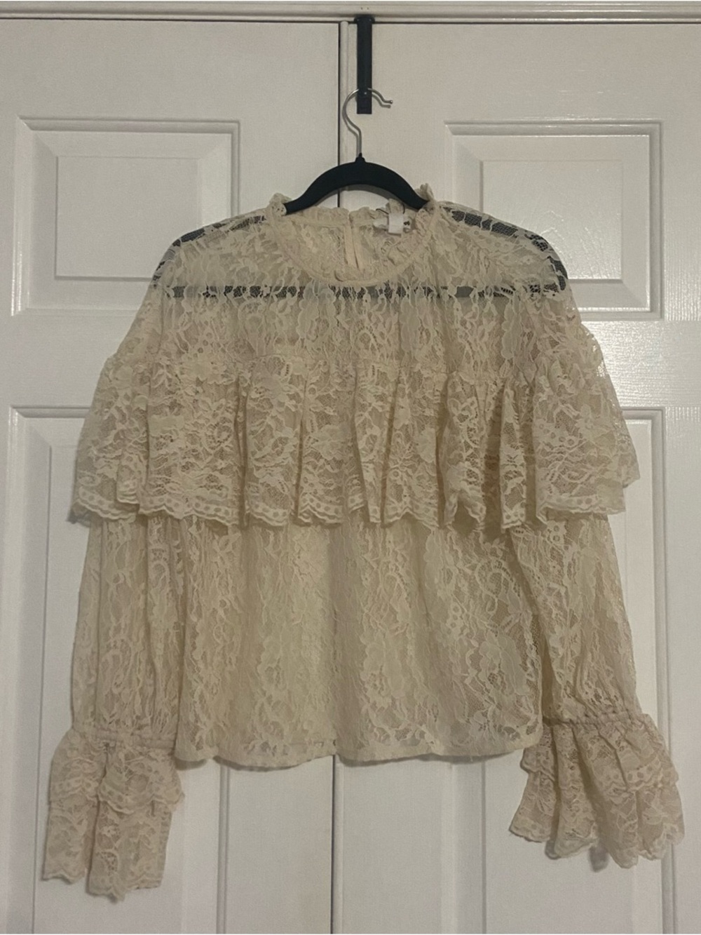 NWT The Drop Women's Miriam Ruffle Yoke Blouse in Antique Ivory